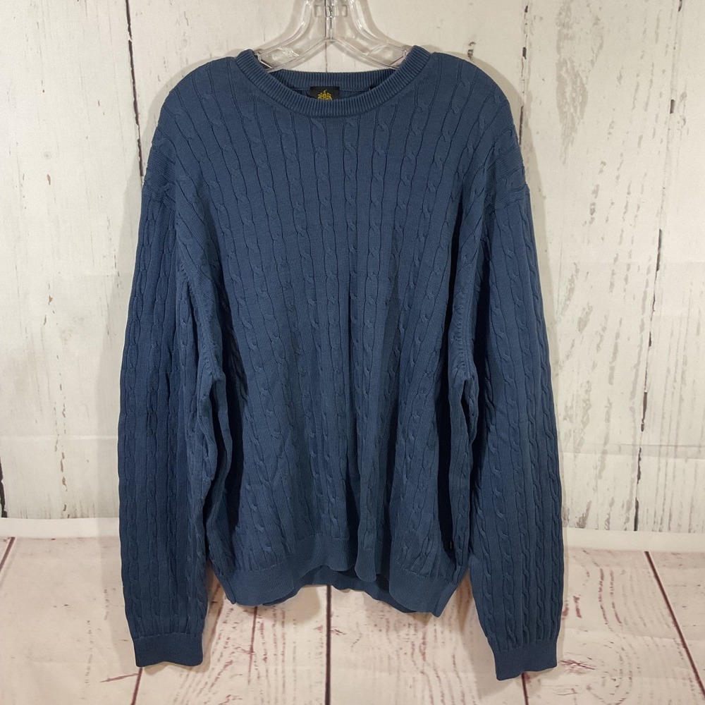 TRUMP Golf Men's XXL Blue Cable Knit Sweater Mercerized Cotton Country Club